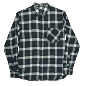 Jackson Hole Flannel Shirt Mens Small Green Black White Plaid Cotton Button Up